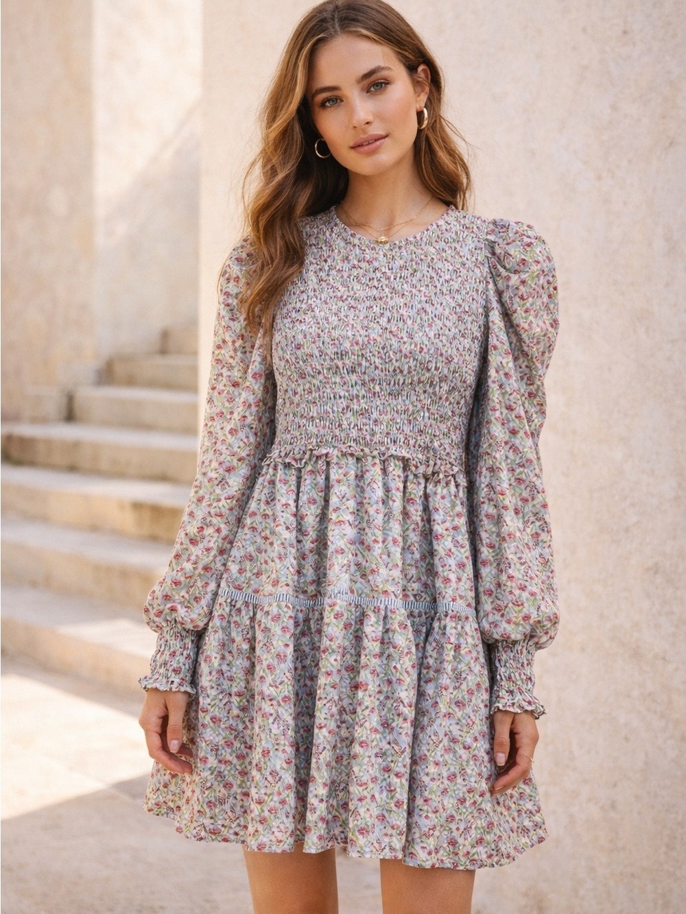 Romantic Anthropologie Allison NY Floral Smocked Tiered Dress Cottagecore Boho